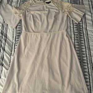 Ralph Lauren Cream Lace-Sleeve Midi Dress